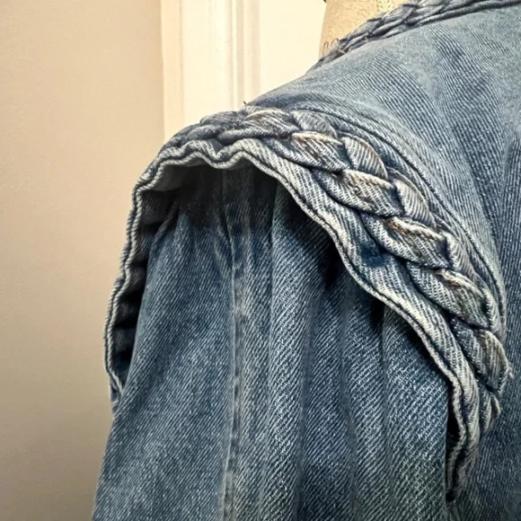 A Loves A Denim Braided Crew Neck Open Front Long Sleeve Jacket Size XL - rare! - Picture 6 of 13